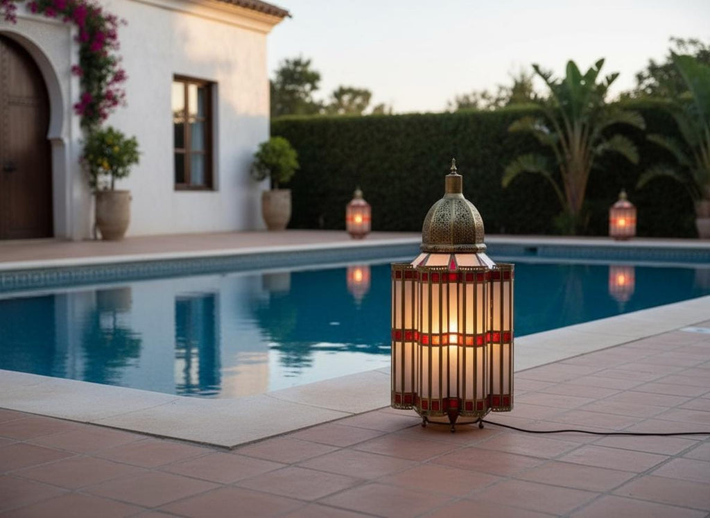 Handmade Moroccan Glass Floor Lamp – Glass Pendant Light – Elegant Tall Light for Living Room or Bedroom Decor Handmade Moroccan Design
