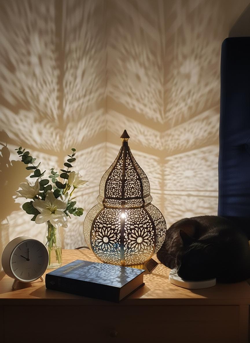 Handmade Moroccan Brass Table Lamp: Art Deco Night Light