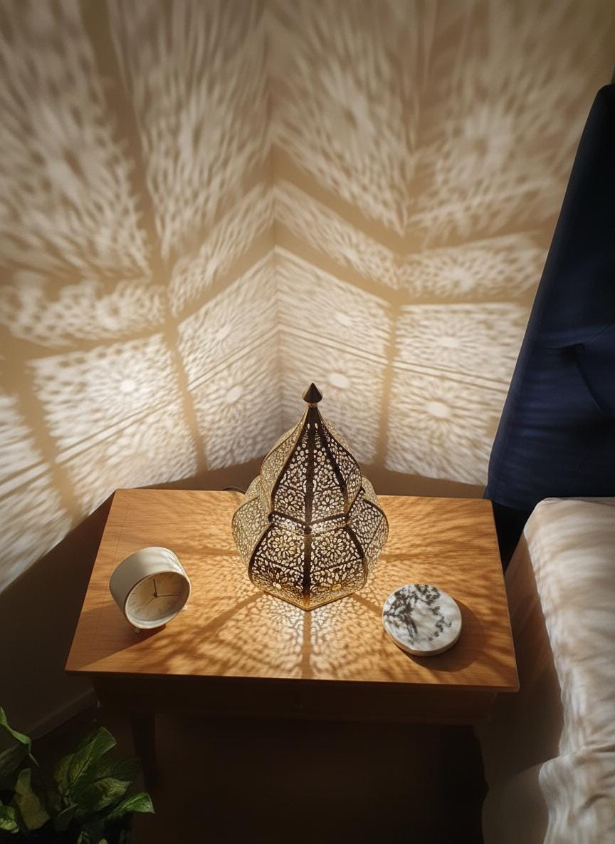 Handmade Moroccan Brass Table Lamp: Art Deco Night Light