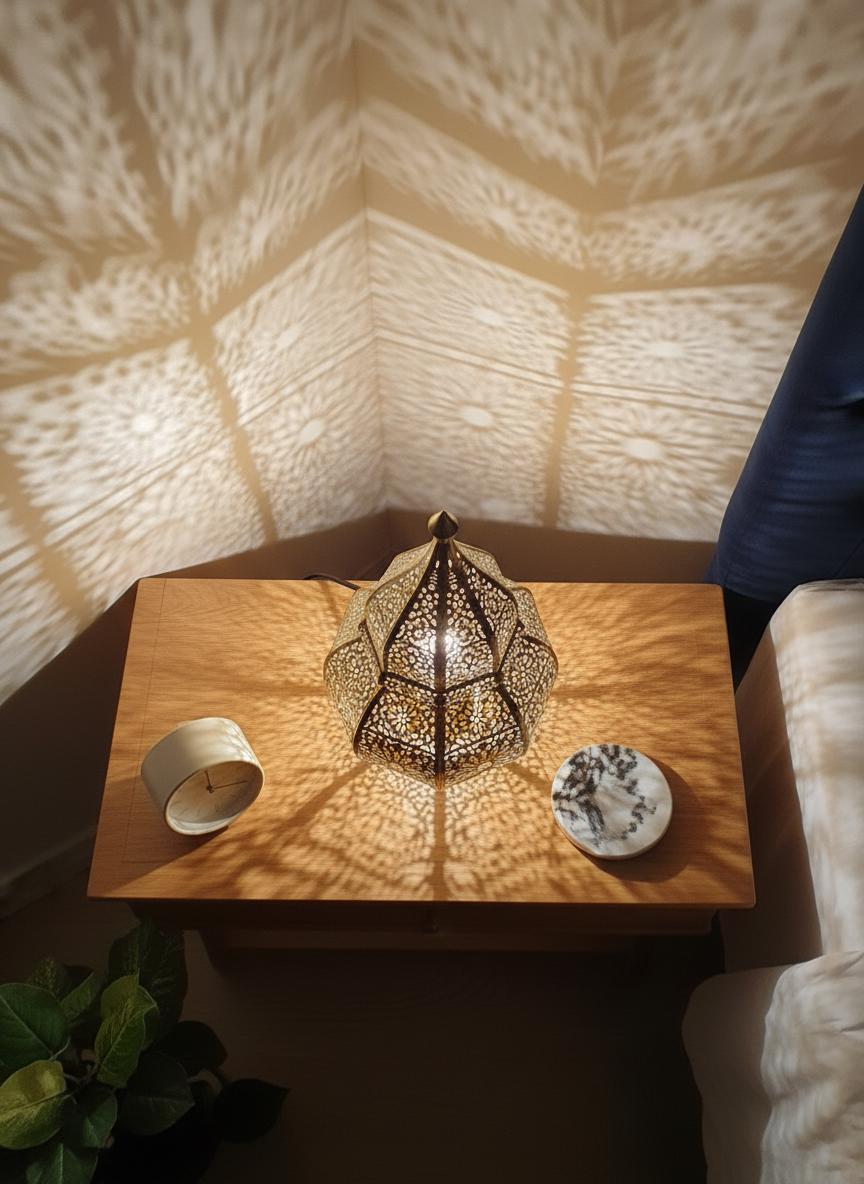 Handmade Moroccan Brass Table Lamp: Art Deco Night Light