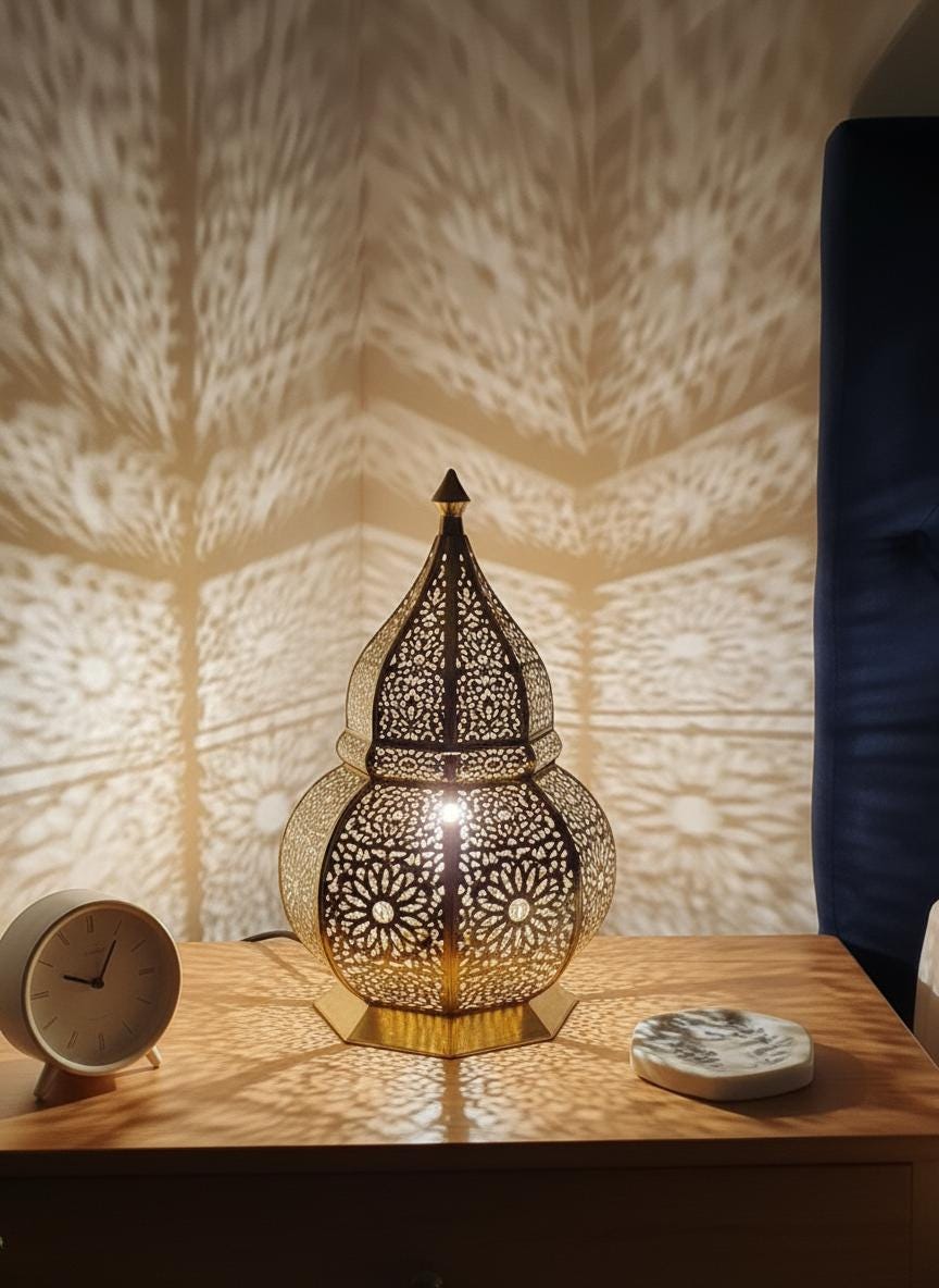 Handmade Moroccan Brass Table Lamp: Art Deco Night Light