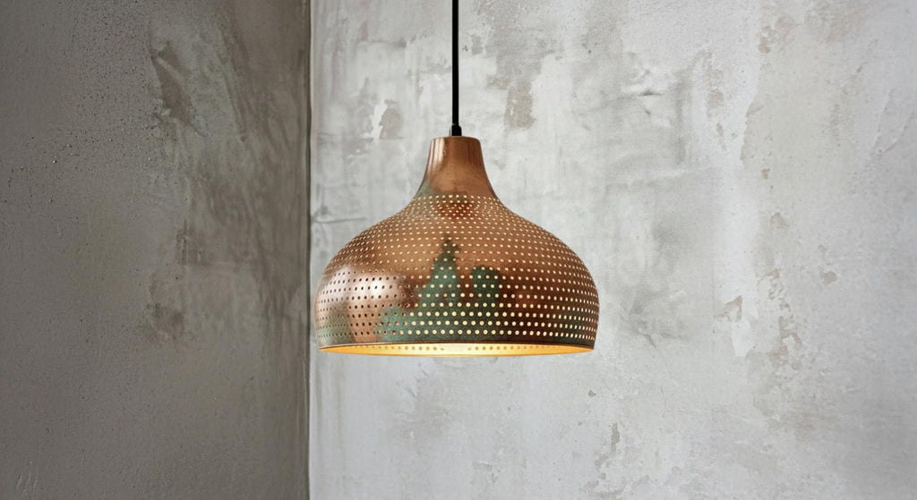 Oxidized Dome Ceiling Fixture , Perforated Moroccan Hanging Lamp ,Moroccan Verdigris Copper Pendant Light ,Farmhouse Pendant Lights