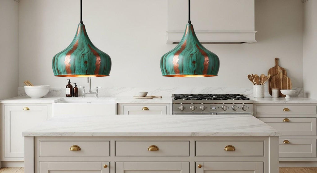 Oxidized pendant Copper Patina Light , Green Patina Dome Lamp , Hanging Pendant Lighting, Kitchen Island Lighting ,Ceiling Light Fixture
