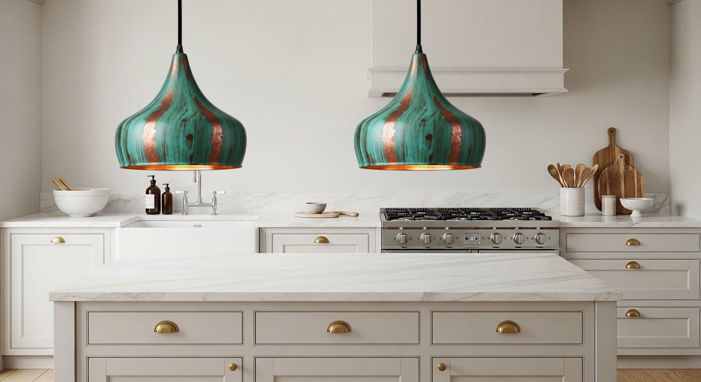 Oxidized pendant Copper Patina Light , Green Patina Dome Lamp , Hanging Pendant Lighting, Kitchen Island Lighting ,Ceiling Light Fixture
