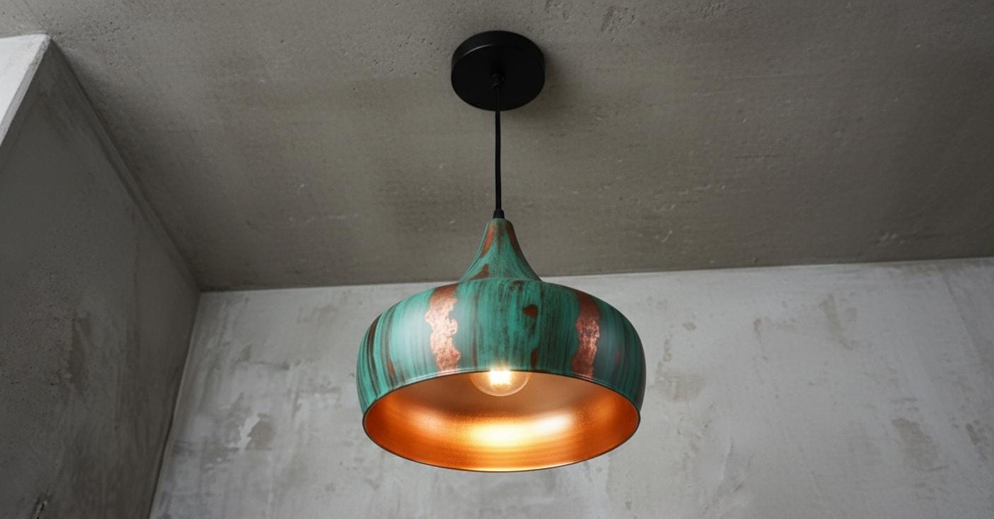 Oxidized pendant Copper Patina Light , Green Patina Dome Lamp , Hanging Pendant Lighting, Kitchen Island Lighting ,Ceiling Light Fixture