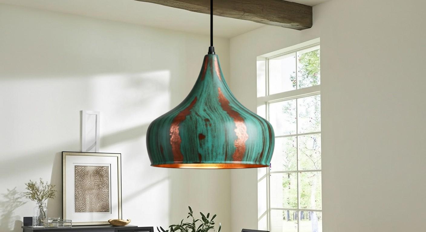 Oxidized pendant Copper Patina Light , Green Patina Dome Lamp , Hanging Pendant Lighting, Kitchen Island Lighting ,Ceiling Light Fixture