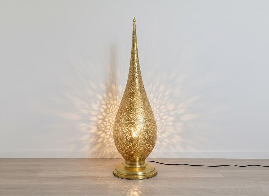 Handmade Brass Moroccan Floor Lamp: Pierced Teardrop Light
