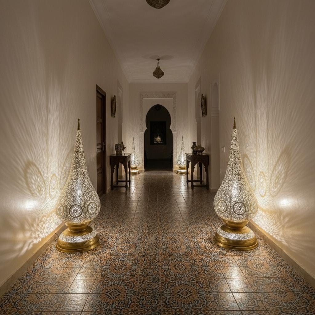 Handmade Brass Moroccan Floor Lamp: Pierced Teardrop Light