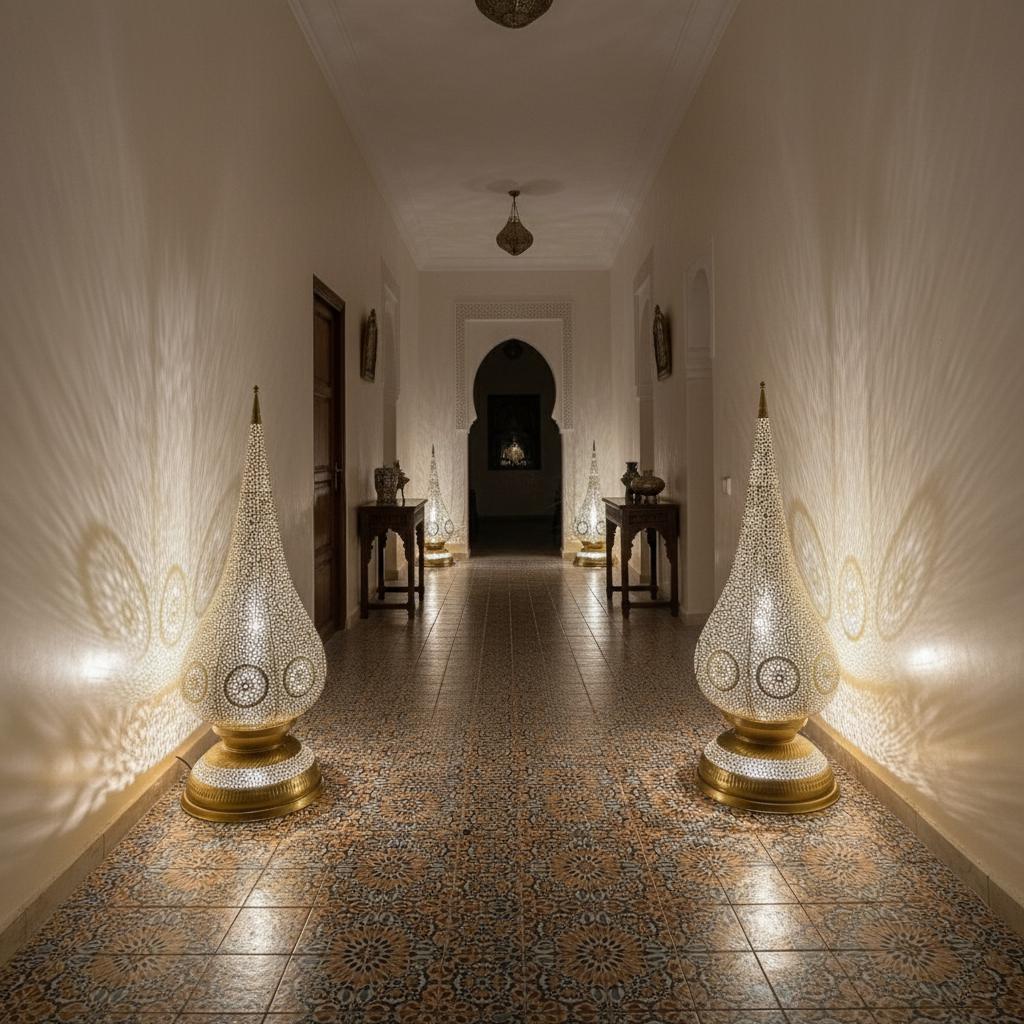 Handmade Brass Moroccan Table Lamp: Pierced Teardrop Light