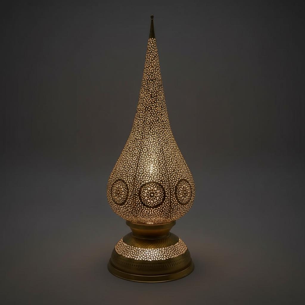 Handmade Moroccan Floor Lamp – Brass Pierced Light – Elegant Teardrop Shape – Handmade Moroccan Lighting – Boho Decor Light Fixture