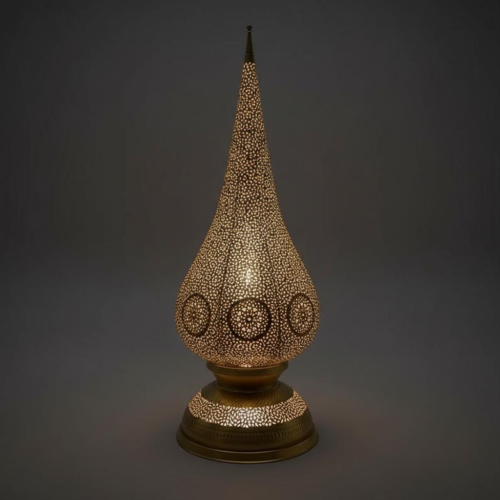 Handmade Moroccan Floor Lamp – Brass Pierced Light – Elegant Teardrop Shape – Handmade Moroccan Lighting – Boho Decor Light Fixture