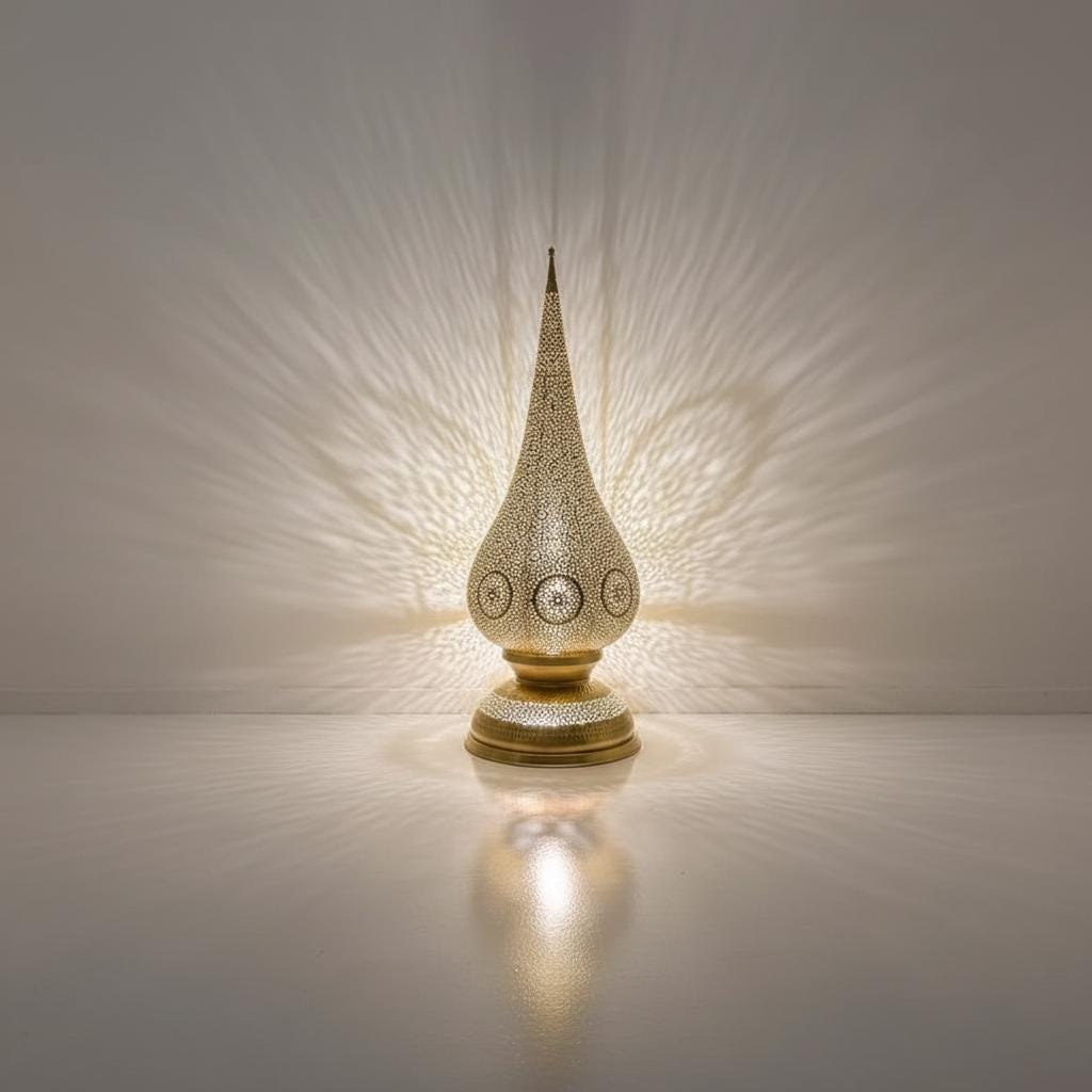 Handmade Moroccan Floor Lamp – Brass Pierced Light – Elegant Teardrop Shape – Handmade Moroccan Lighting – Boho Decor Light Fixture