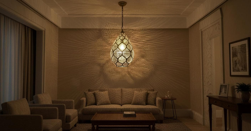 Moroccan Brass Pierced Lamp – Dome Hanging Ceiling Light Handmade by Artisans – Arabic Boho Pendant Light for Home Decoration