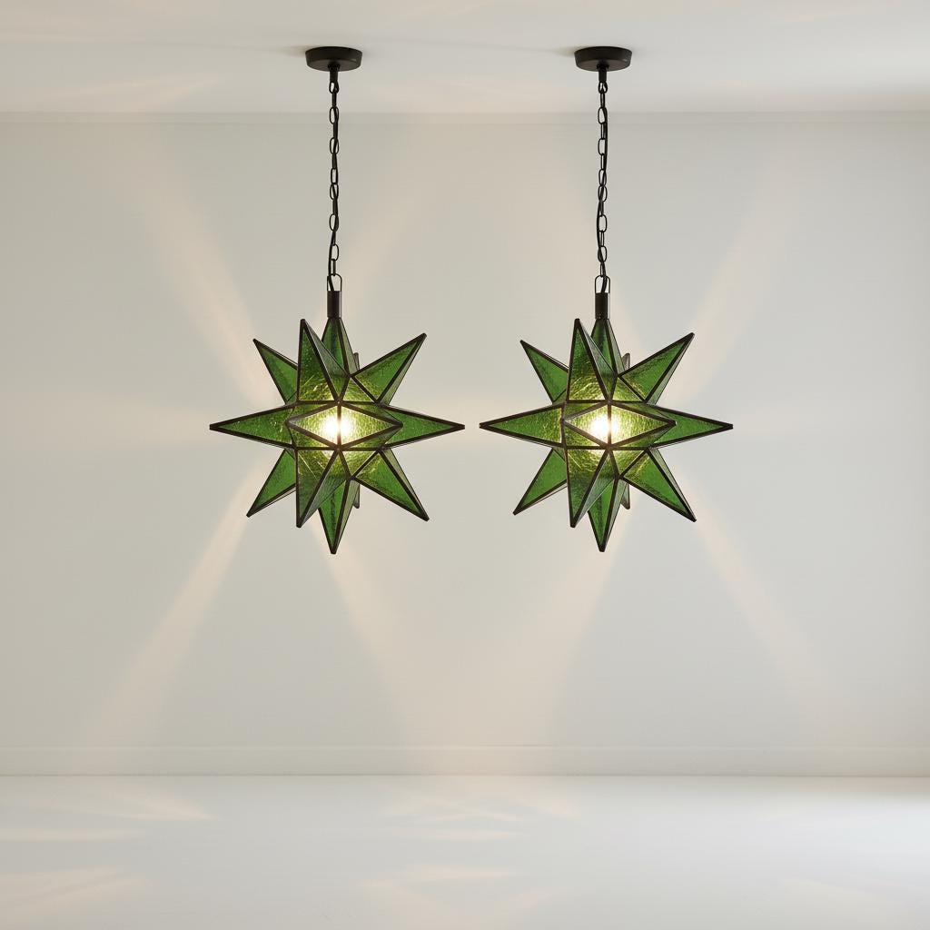 Handmade Green Moroccan Star Pendant Light: Milk Glass Hanging Lamp