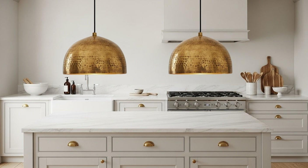 Hammered brass dome ceiling light for kitchen island, modern mid century style ,Moroccan Boho Lighting , Brass Oxide Ceiling Lamp