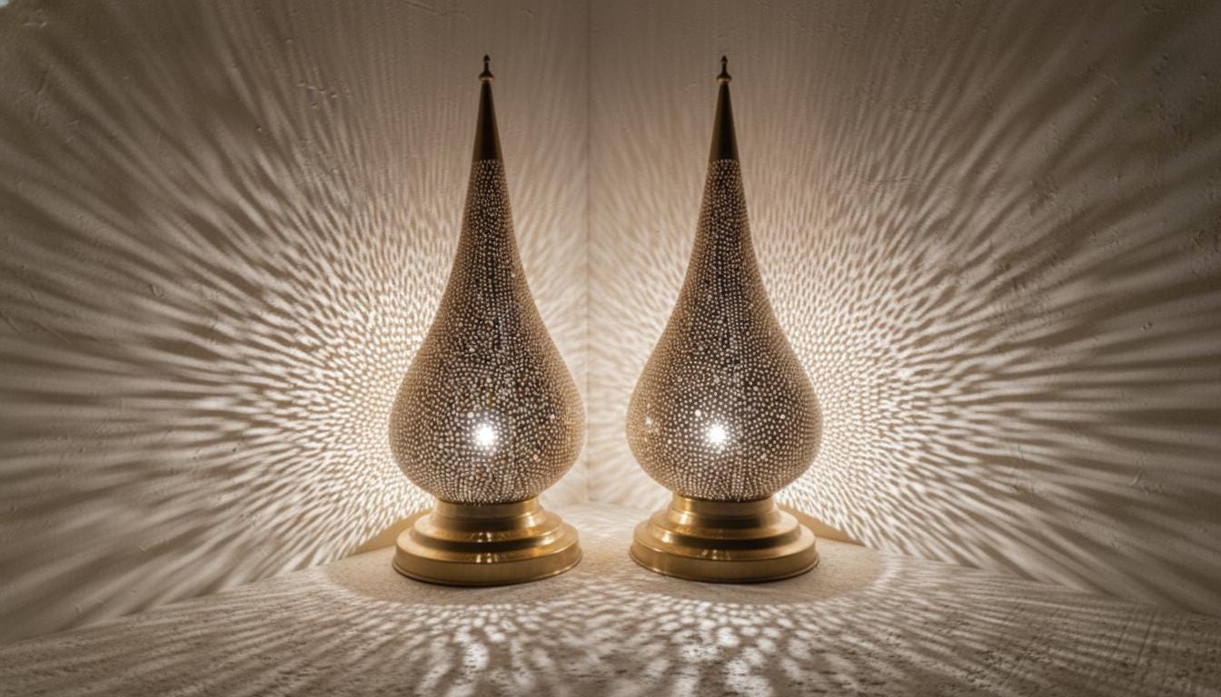Handmade Moroccan Brass Table Lamp: Art Deco Night Light