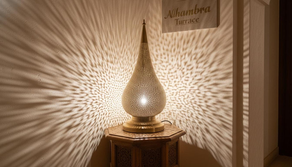 Handmade Moroccan Brass Table Lamp: Art Deco Night Light