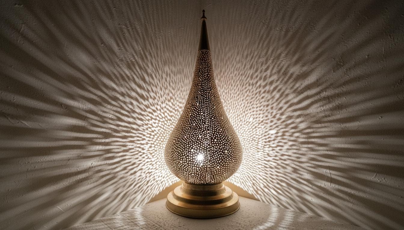 Handmade Moroccan Brass Table Lamp: Art Deco Night Light