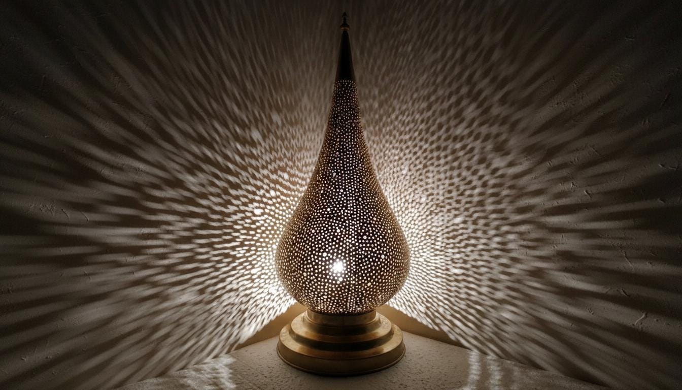 Handmade Moroccan Brass Table Lamp: Art Deco Night Light
