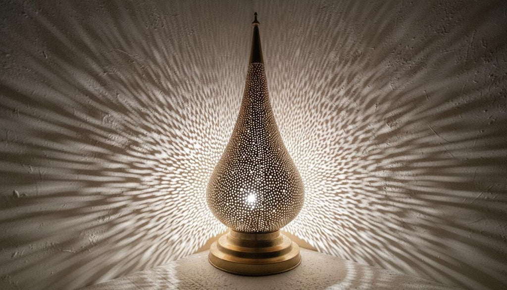 Handmade Moroccan Brass Table Lamp: Art Deco Night Light