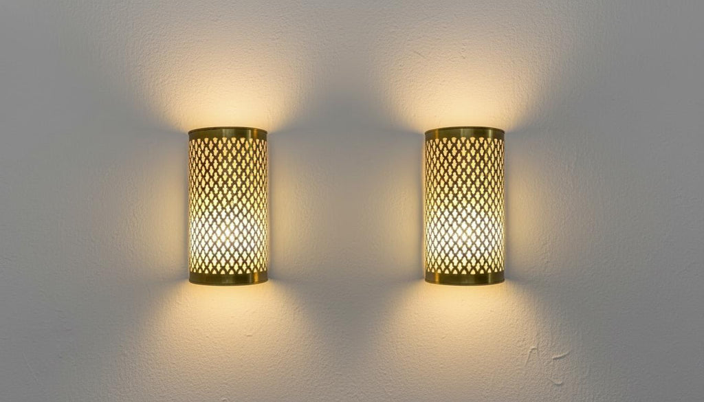 Set of 2 Moroccan Brass Wall Sconces: Handcrafted Geometric Lamps