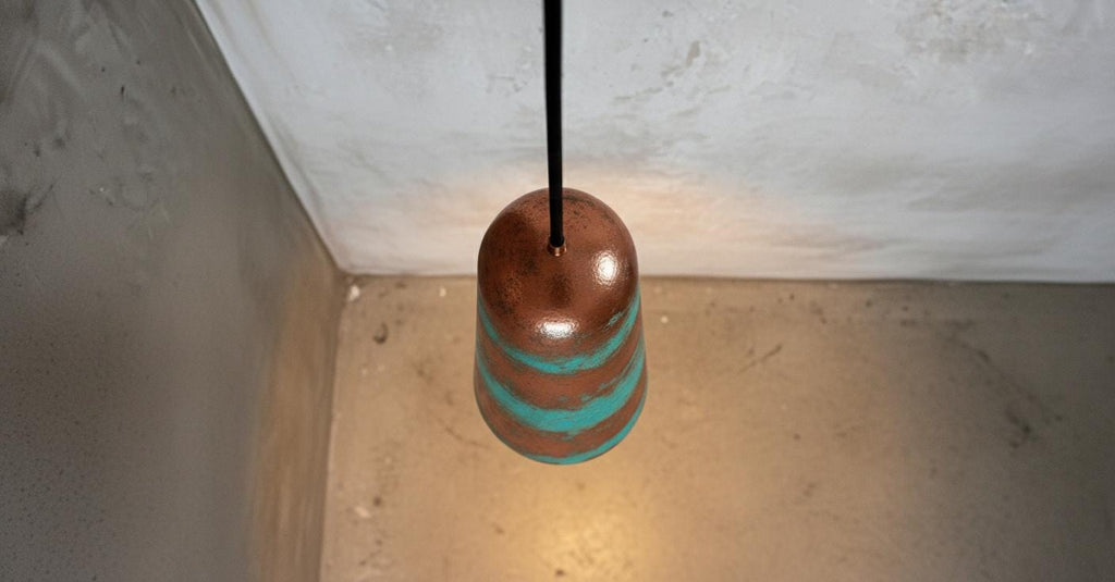 Handmade Green Patina Copper Pendant Light - Rustic Farmhouse Dome Lamp