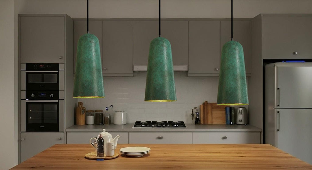 Handmade Green Patina Copper Pendant Light - Rustic Farmhouse Dome Lamp - Verdigris Patina Kitchen Island Lighting -Copper Hanging Lamp