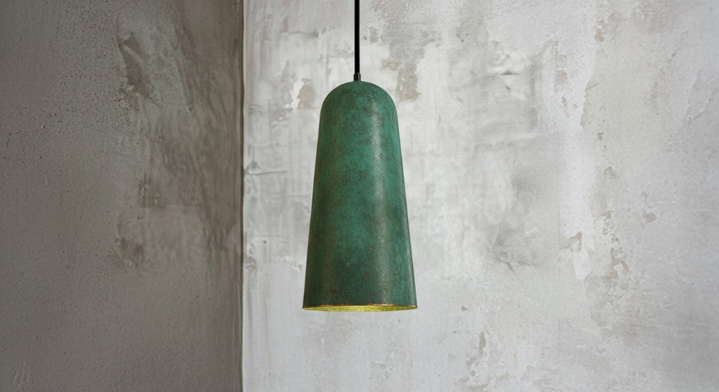 Handmade Green Patina Copper Pendant Light - Rustic Farmhouse Dome Lamp - Verdigris Patina Kitchen Island Lighting -Copper Hanging Lamp