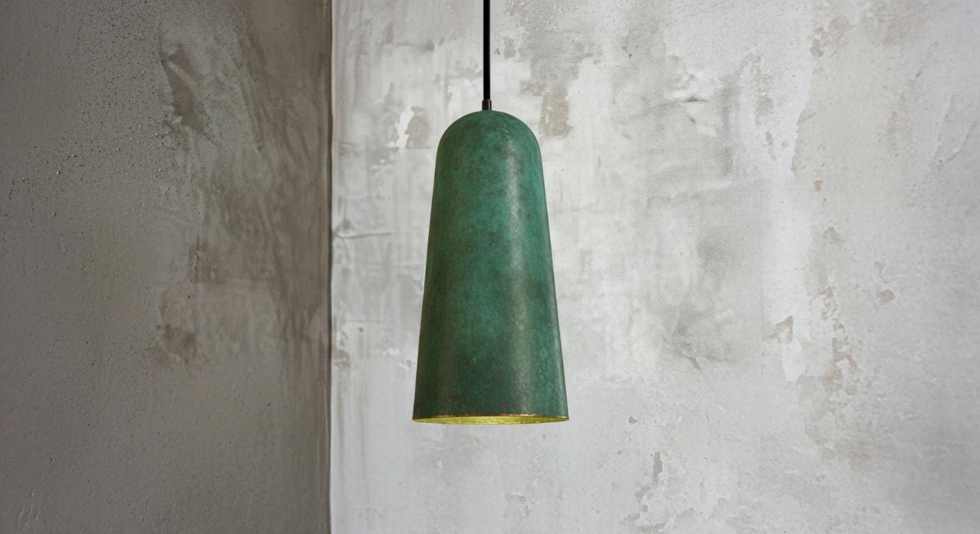 Handmade Green Patina Copper Pendant Light - Rustic Farmhouse Dome Lamp - Verdigris Patina Kitchen Island Lighting -Copper Hanging Lamp
