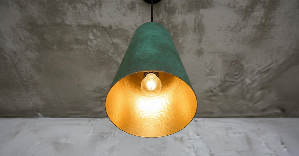 Handmade Green Patina Copper Pendant Light - Rustic Farmhouse Dome Lamp - Verdigris Patina Kitchen Island Lighting -Copper Hanging Lamp