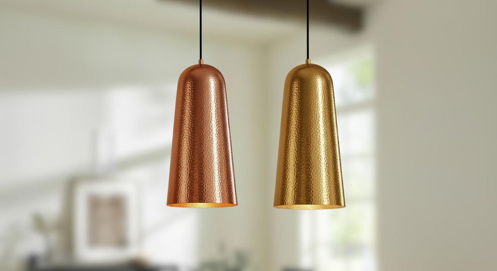 Set of 2 Handmade Hammered Copper and Brass Pendant Lights | Modern Boho Ceiling Lighting for Kitchen Island or Dining Room Decor
