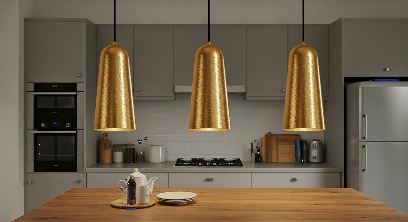 Modern Hammered Brass and Copper Pendant Lamps | Handcrafted Ceiling Lights for Living |Room Dining Area or Kitchen Decor |Rustic Farmhouse