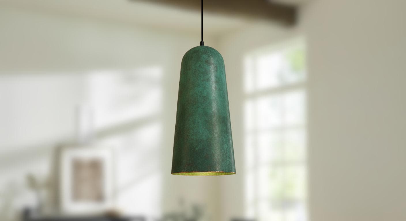 Handmade Green Patina Copper Pendant Light - Rustic Farmhouse Dome Lamp - Verdigris Patina Kitchen Island Lighting -Copper Hanging Lamp