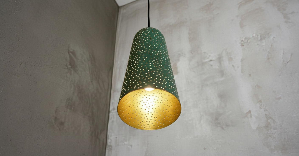 Handmade Green Patina Pendant Light | Moroccan Brass Lamp with Star Pierced Design | Boho Ceiling Lighting for Cozy Home Decor