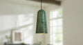 Handmade Green Patina Pendant Light | Moroccan Brass Lamp with Star Pierced Design | Boho Ceiling Lighting for Cozy Home Decor
