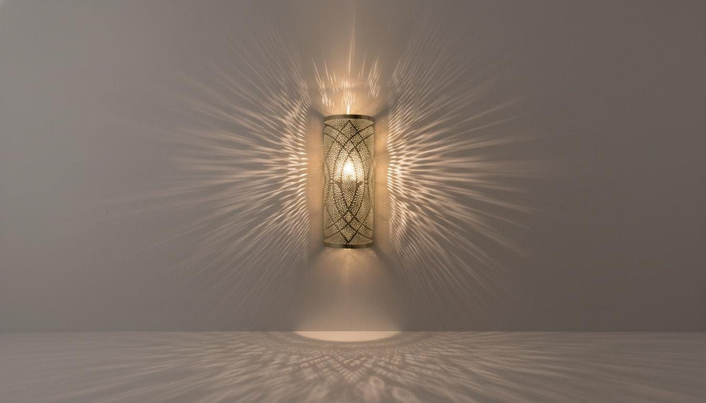 Set of 2 Moroccan Brass Wall Sconces: Handcrafted Geometric Lamps