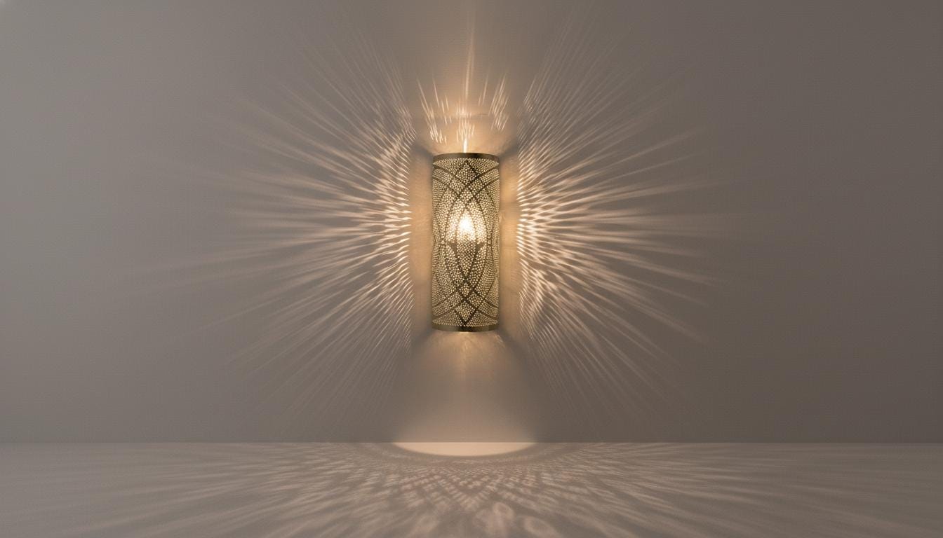Set of 2 Moroccan Brass Wall Sconces: Handcrafted Geometric Lamps