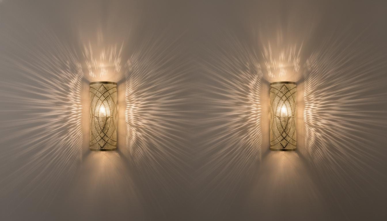 Set of 2 Moroccan Brass Wall Sconces: Handcrafted Geometric Lamps
