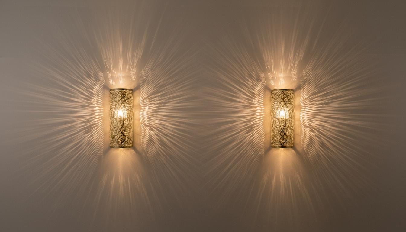 Set of 2 Moroccan Brass Wall Sconces: Handcrafted Geometric Lamps