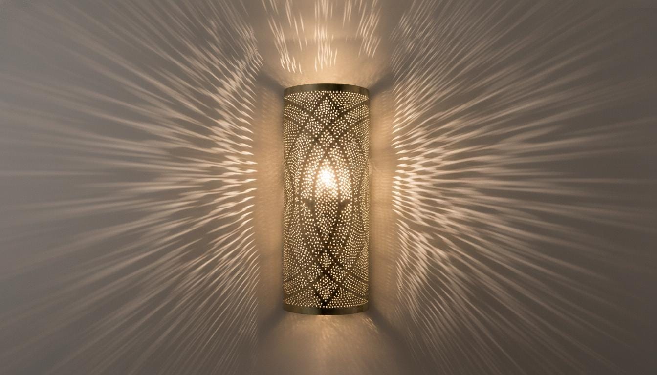 Set of 2 Moroccan Brass Wall Sconces: Handcrafted Geometric Lamps