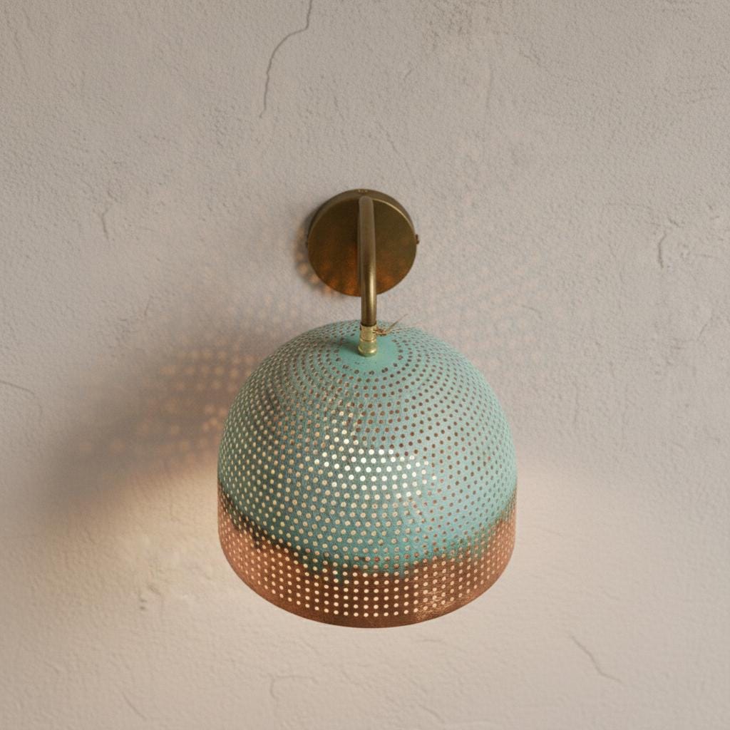 Handmade Brass and Copper Wall Lamp | Hammered Copper Wall Sconce  | Farmhouse Lighting | Oxidized Wall Copper Lights | Vintage Wall Lamp