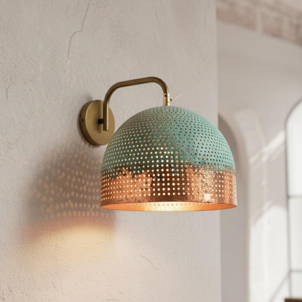 Handmade Brass and Copper Wall Lamp | Hammered Copper Wall Sconce  | Farmhouse Lighting | Oxidized Wall Copper Lights | Vintage Wall Lamp