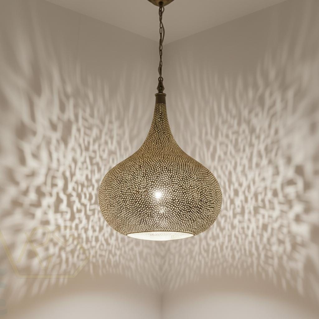 Moroccan Brass Pendant Light , Moroccan Light Fixtures , Simple Moroccan Hanging Lamp ,Moroccan handmade design , Moroccan Chandelier
