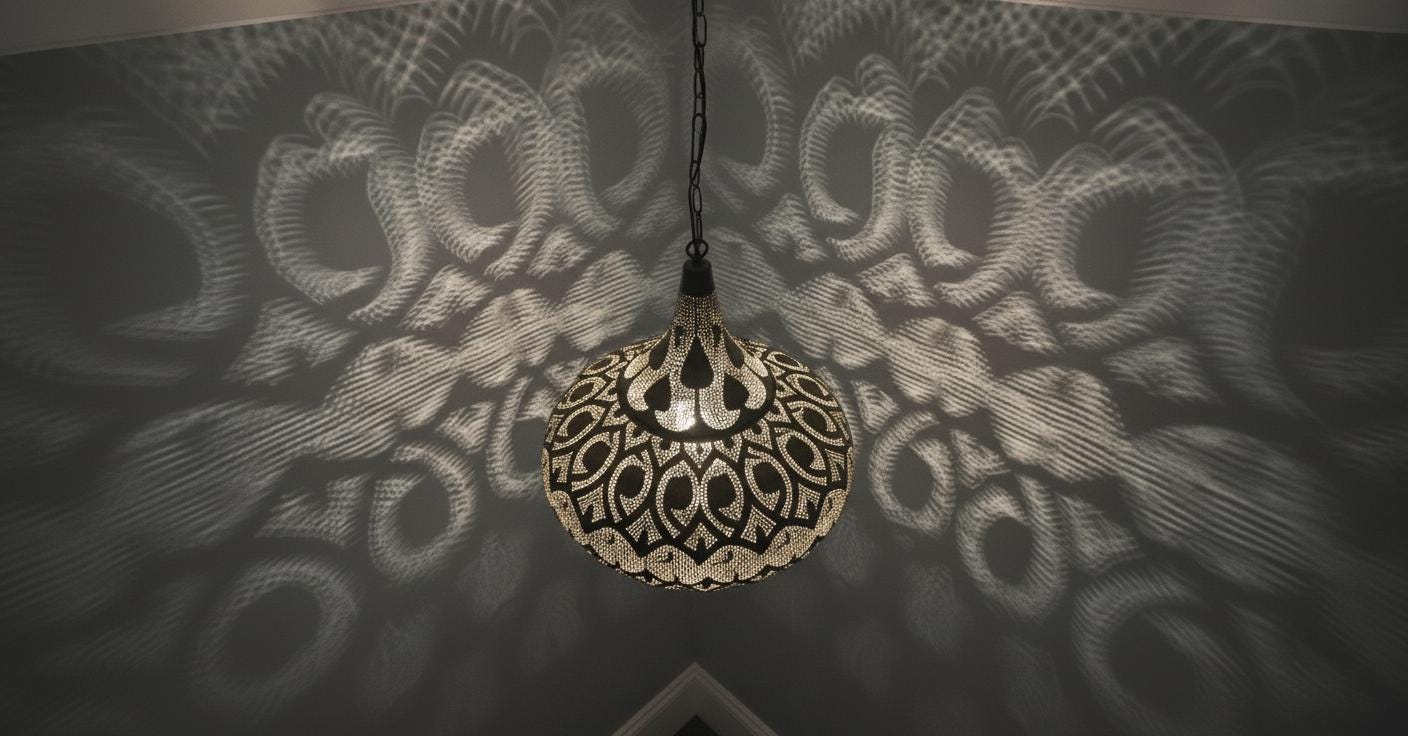 Handmade Moroccan Brass Pendant Light: Large Dome with Intricate Patterns