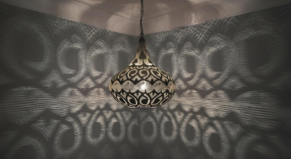 Handmade Moroccan Brass Pendant Light: Large Dome with Intricate Patterns