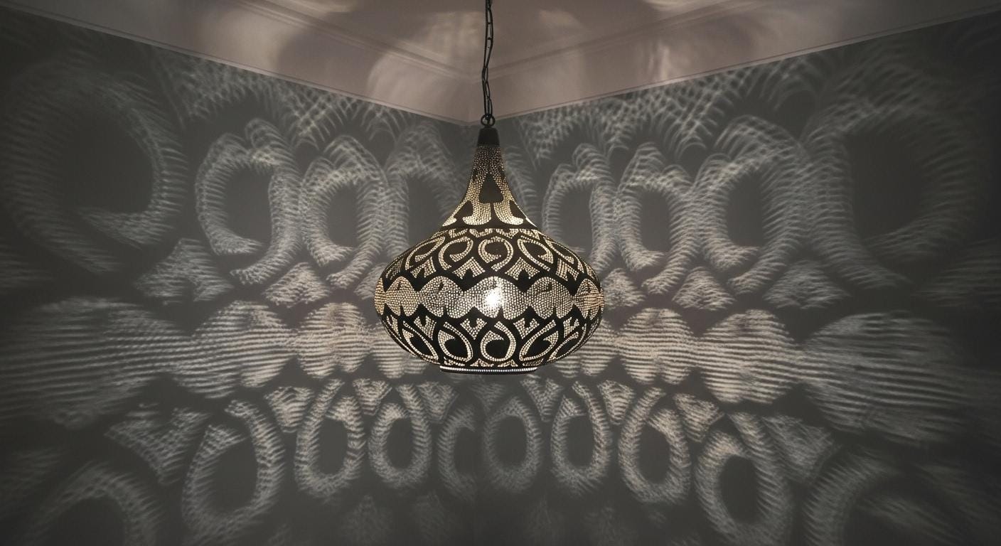 Handmade Moroccan Brass Pendant Light: Large Dome with Intricate Patterns