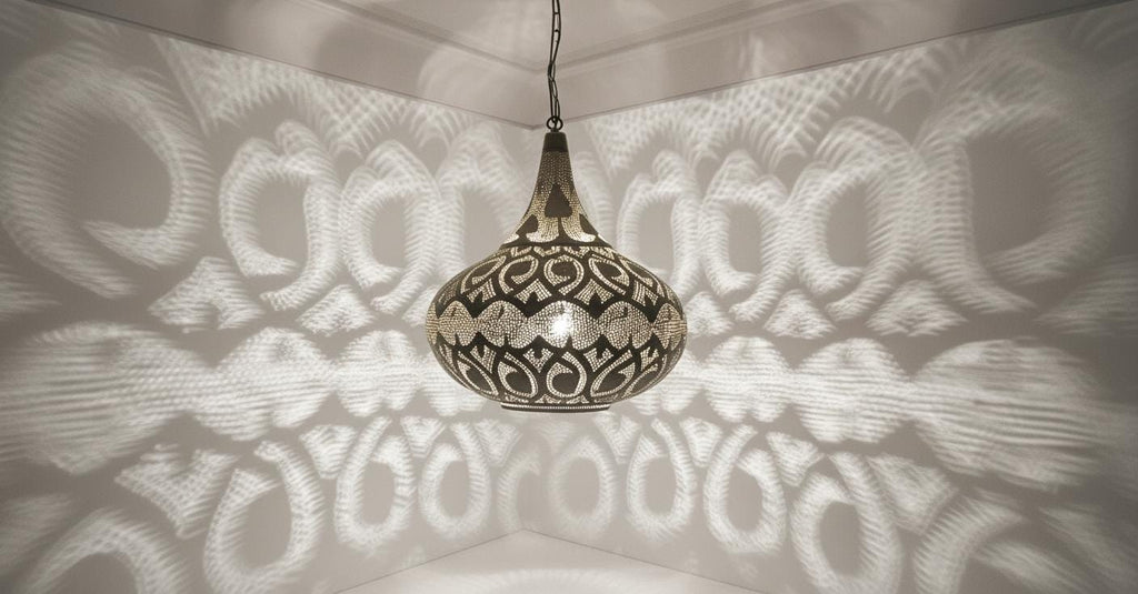 Handmade Moroccan Brass Pendant Light: Large Dome with Intricate Patterns