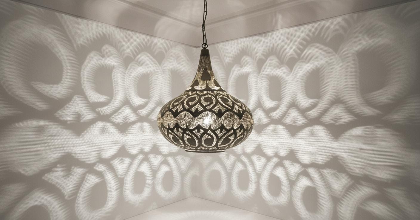 Handmade Moroccan Brass Pendant Light: Large Dome with Intricate Patterns