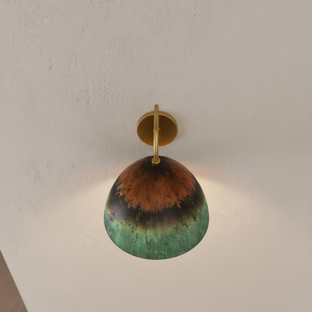 Oxidized Copper Wall Sconce , wall Light , Dome Lamp , Green Patina Light,Handcrafted Outdoor & Indoor Lighting Fixture , Rustic Industrial