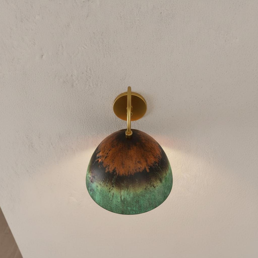 Oxidized Copper Wall Sconce , wall Light , Dome Lamp , Green Patina Light,Handcrafted Outdoor & Indoor Lighting Fixture , Rustic Industrial